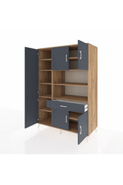 Kronos Dolap 10 Raflı Tek Çekmeceli 6 Kapaklı 132x59x195 Çam-Antrasit/Antrasit