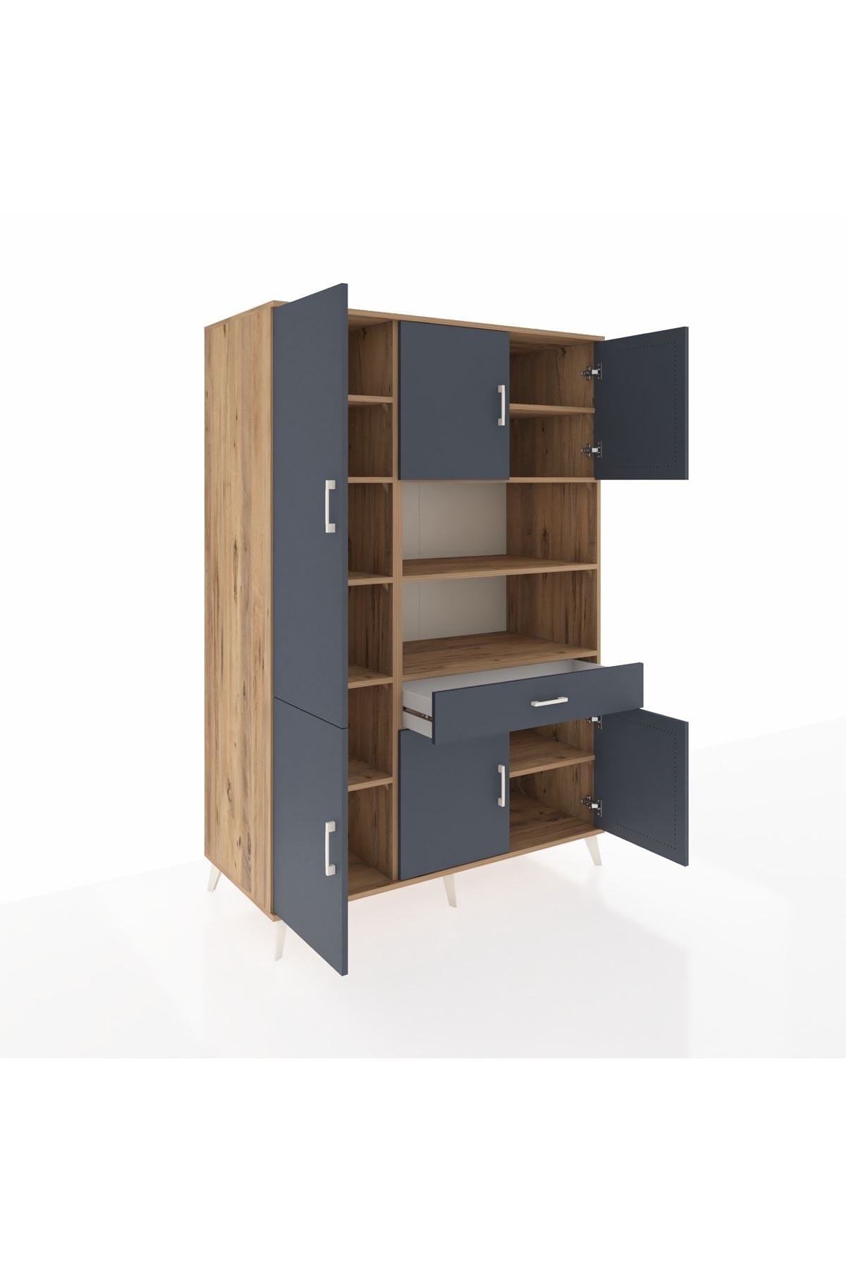 Kronos Dolap 10 Raflı Tek Çekmeceli 6 Kapaklı 132x59x195 Çam-Antrasit/Antrasit