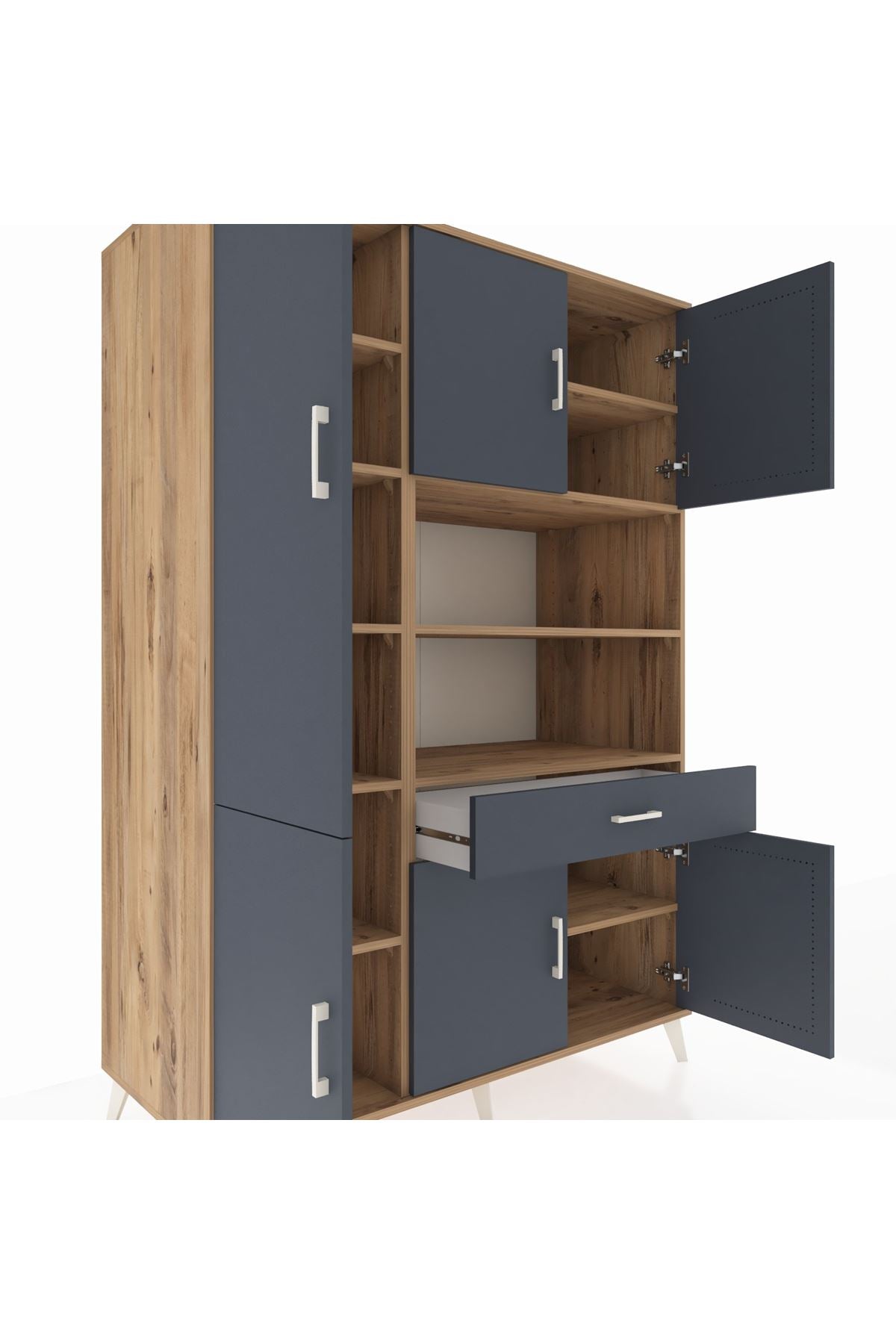 Kronos Dolap 10 Raflı Tek Çekmeceli 6 Kapaklı 132x59x195 Çam-Antrasit/Antrasit