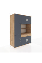 Kronos Dolap 10 Raflı Tek Çekmeceli 6 Kapaklı 132x59x195 Çam-Antrasit/Çam