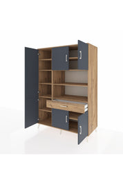 Kronos Dolap 10 Raflı Tek Çekmeceli 6 Kapaklı 132x59x195 Çam-Antrasit/Çam