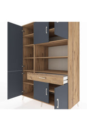 Kronos Dolap 10 Raflı Tek Çekmeceli 6 Kapaklı 132x59x195 Çam-Antrasit/Çam