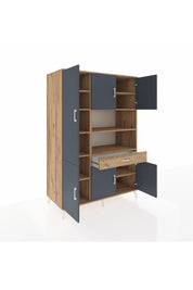 Kronos Dolap 10 Raflı Tek Çekmeceli 6 Kapaklı 132x59x195 Çam-Antrasit/Çam