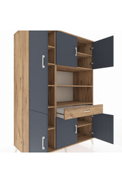 Kronos Dolap 10 Raflı Tek Çekmeceli 6 Kapaklı 132x59x195 Çam-Antrasit/Çam