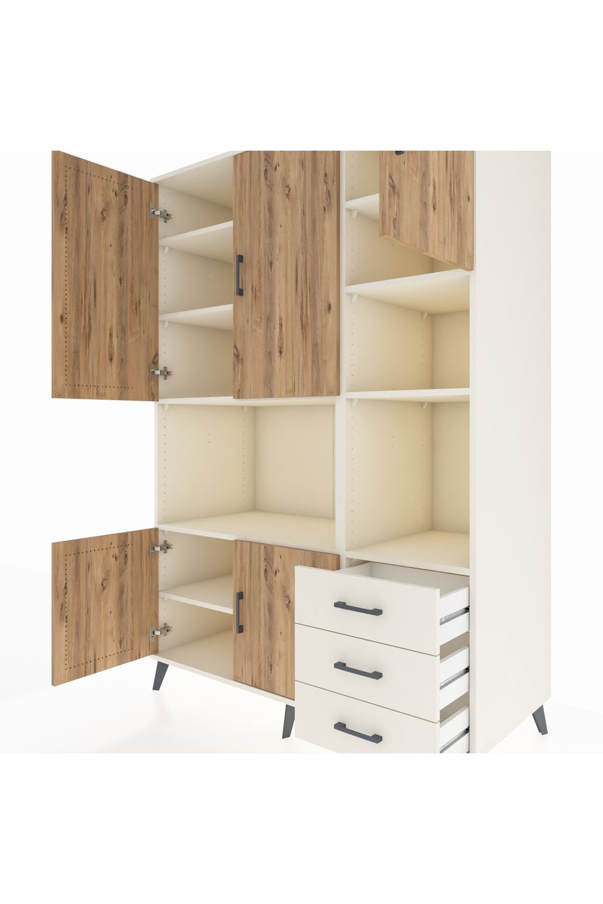 Kronos Dolap 9 Raflı 3 Çekmeceli 5 Kapaklı 132x59x195 Aytaşı-Çam/Aytaşı