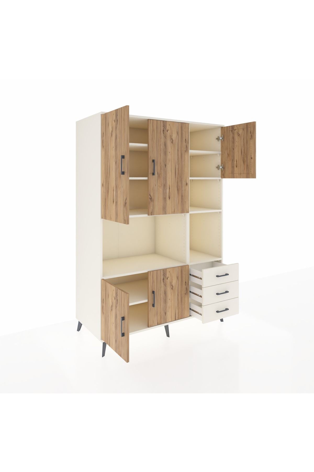 Kronos Dolap 9 Raflı 3 Çekmeceli 5 Kapaklı 132x59x195 Aytaşı-Çam/Aytaşı