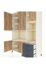 Kronos Dolap 9 Raflı 3 Çekmeceli 5 Kapaklı 132x59x195 Aytaşı-Çam/Antrasit