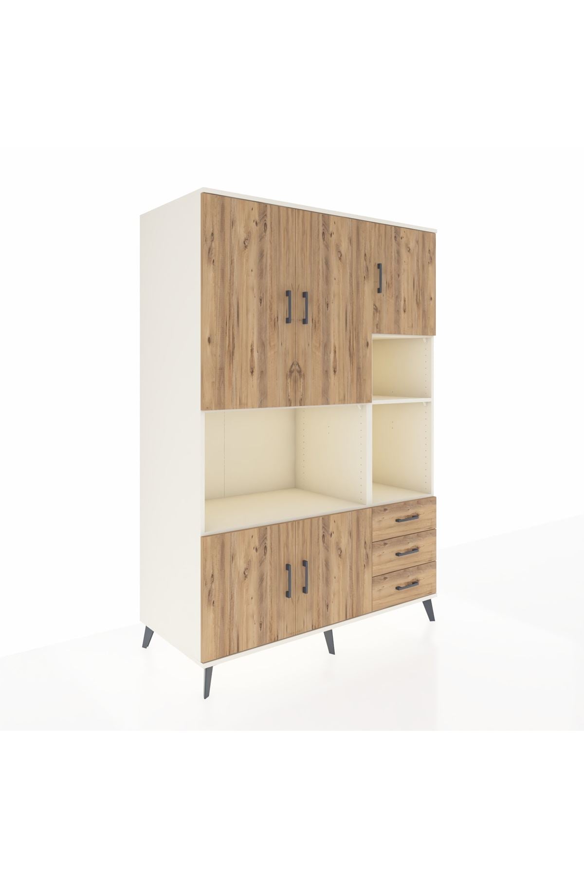 Kronos Dolap 9 Raflı 3 Çekmeceli 5 Kapaklı 132x59x195 Aytaşı-Çam/Çam