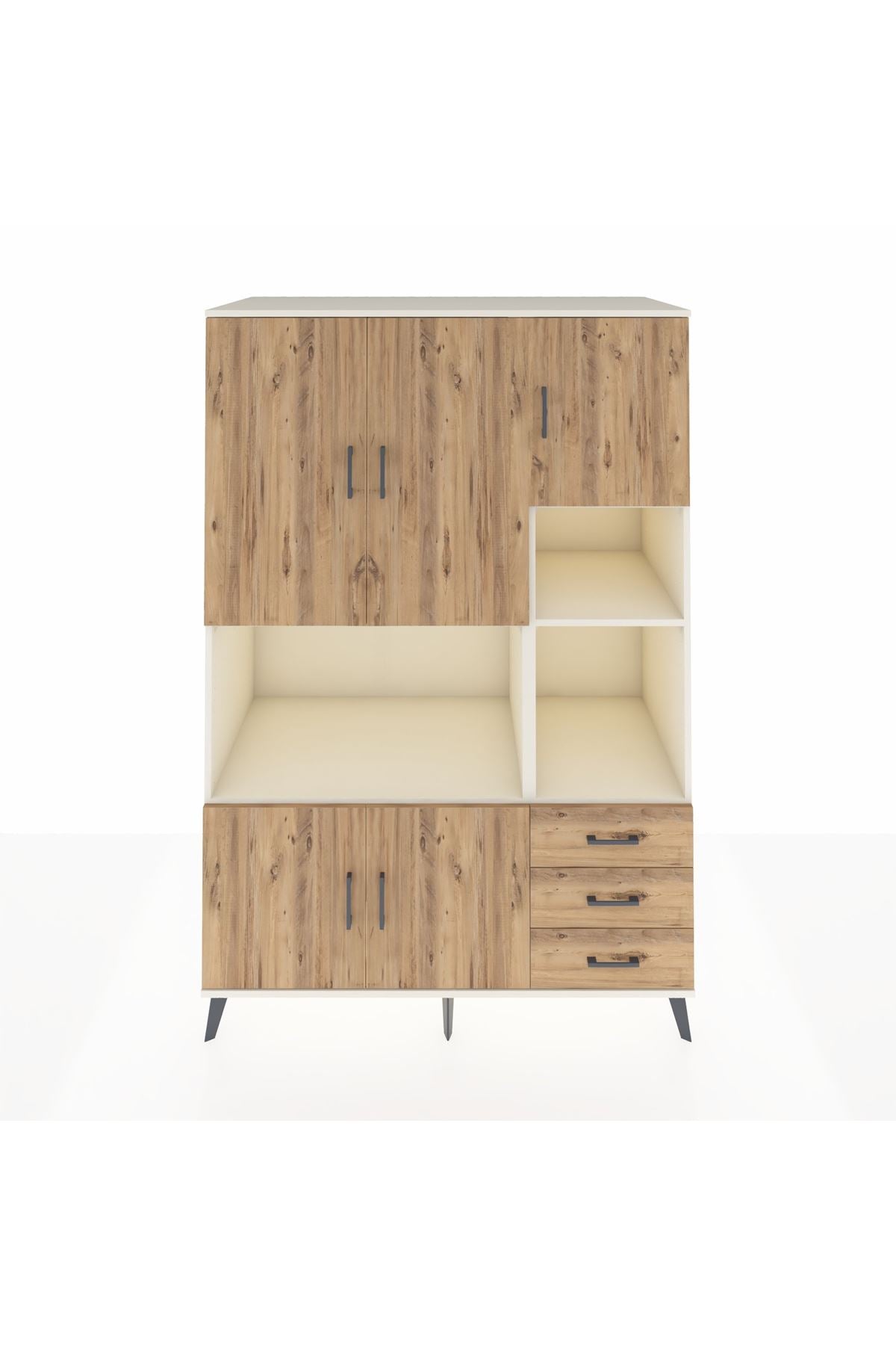 Kronos Dolap 9 Raflı 3 Çekmeceli 5 Kapaklı 132x59x195 Aytaşı-Çam/Çam