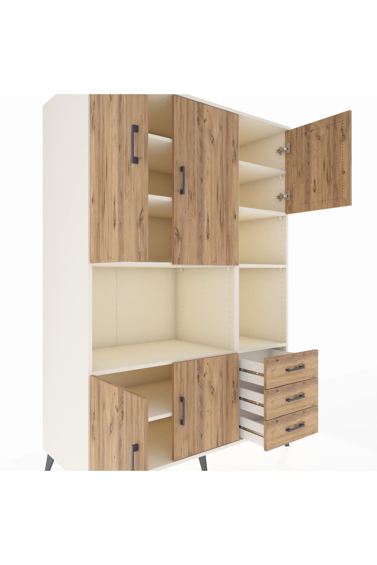 Kronos Dolap 9 Raflı 3 Çekmeceli 5 Kapaklı 132x59x195 Aytaşı-Çam/Çam