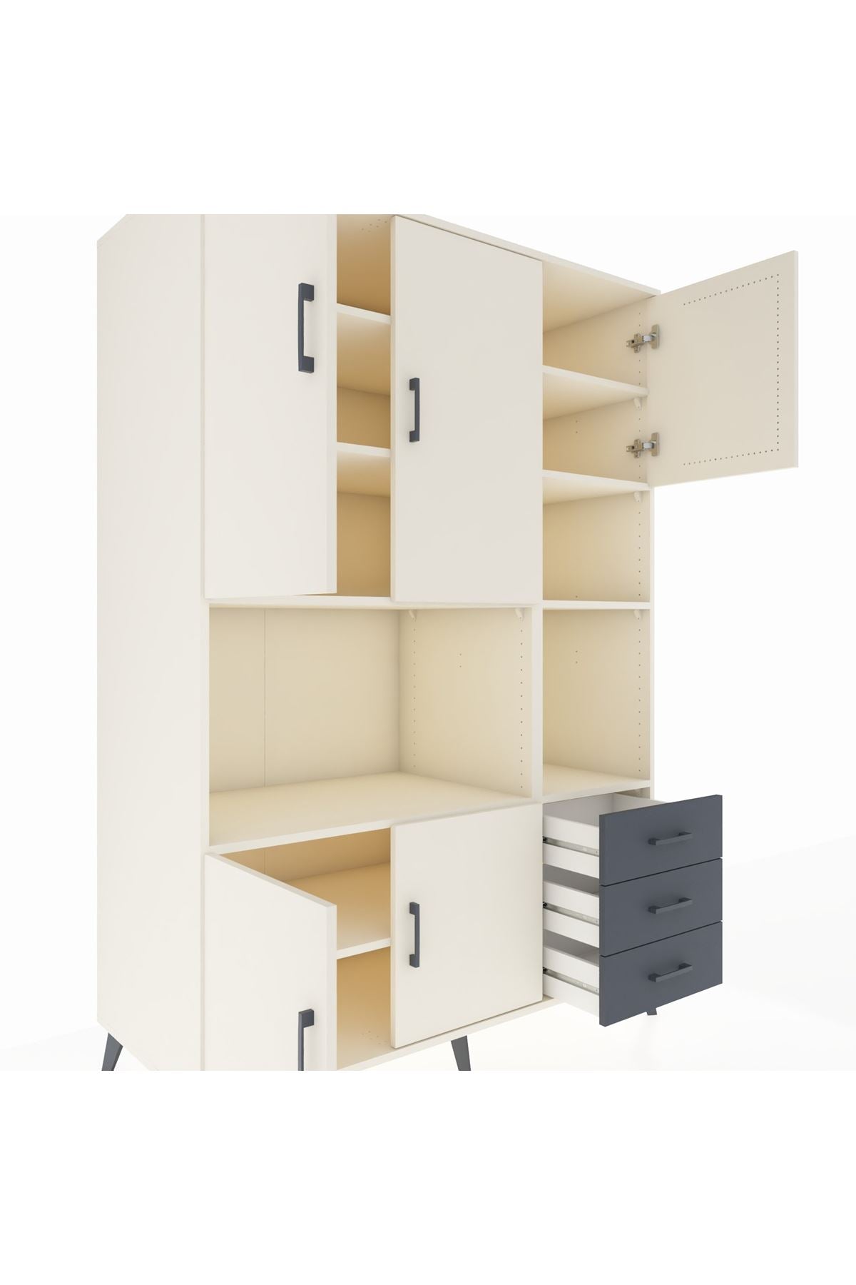 Kronos Dolap 9 Raflı 3 Çekmeceli 5 Kapaklı 132x59x195 Aytaşı-Aytaşı/Antrasit