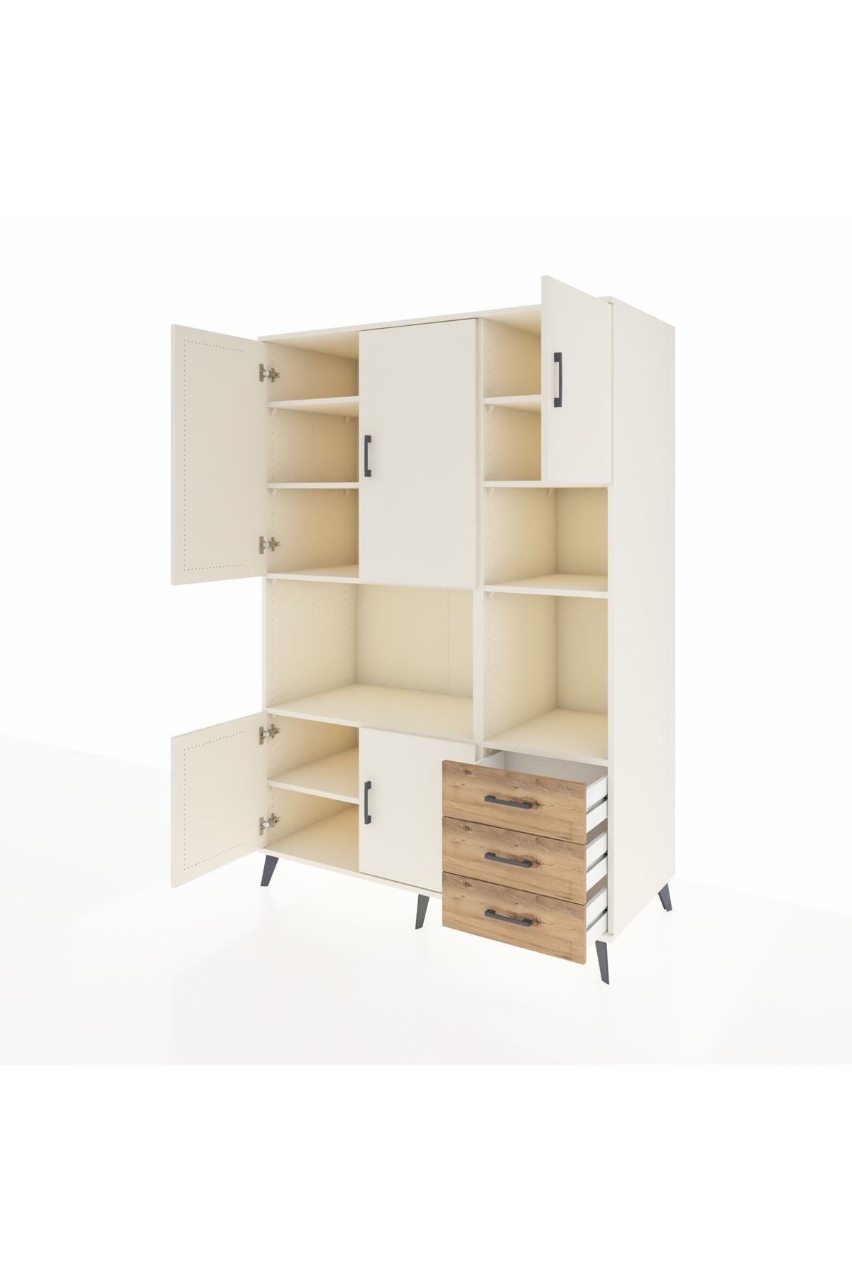 Kronos Dolap 9 Raflı 3 Çekmeceli 5 Kapaklı 132x59x195 Aytaşı-Aytaşı/Çam