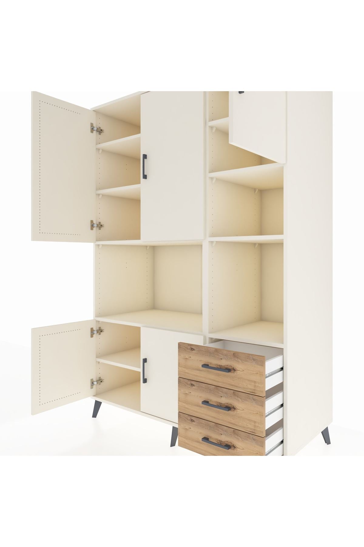 Kronos Dolap 9 Raflı 3 Çekmeceli 5 Kapaklı 132x59x195 Aytaşı-Aytaşı/Çam