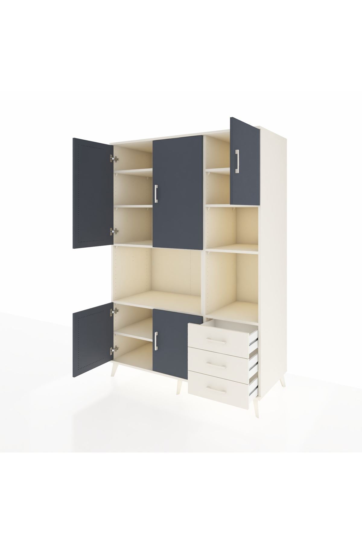 Kronos Dolap 9 Raflı 3 Çekmeceli 5 Kapaklı 132x59x195 Aytaşı-Antrasit/Aytaşı