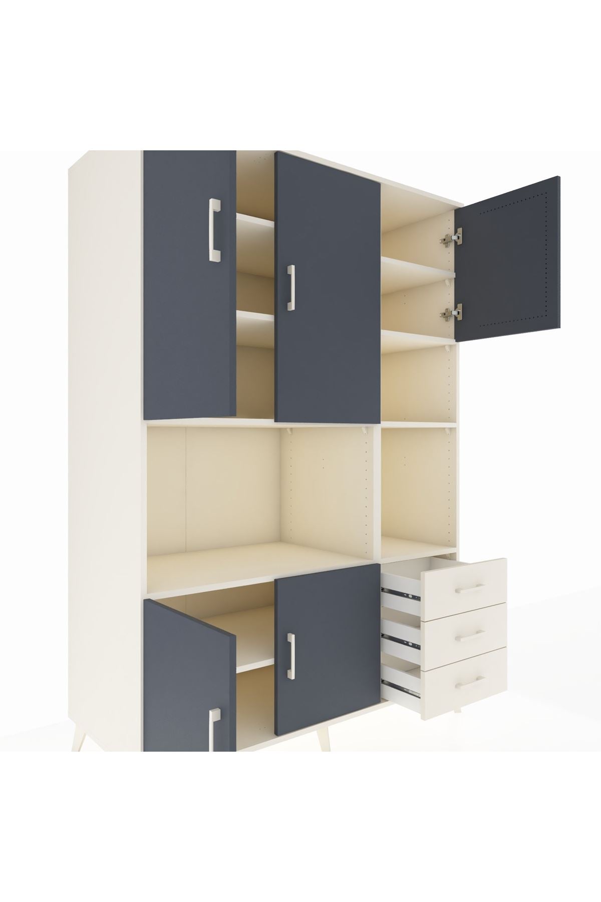 Kronos Dolap 9 Raflı 3 Çekmeceli 5 Kapaklı 132x59x195 Aytaşı-Antrasit/Aytaşı