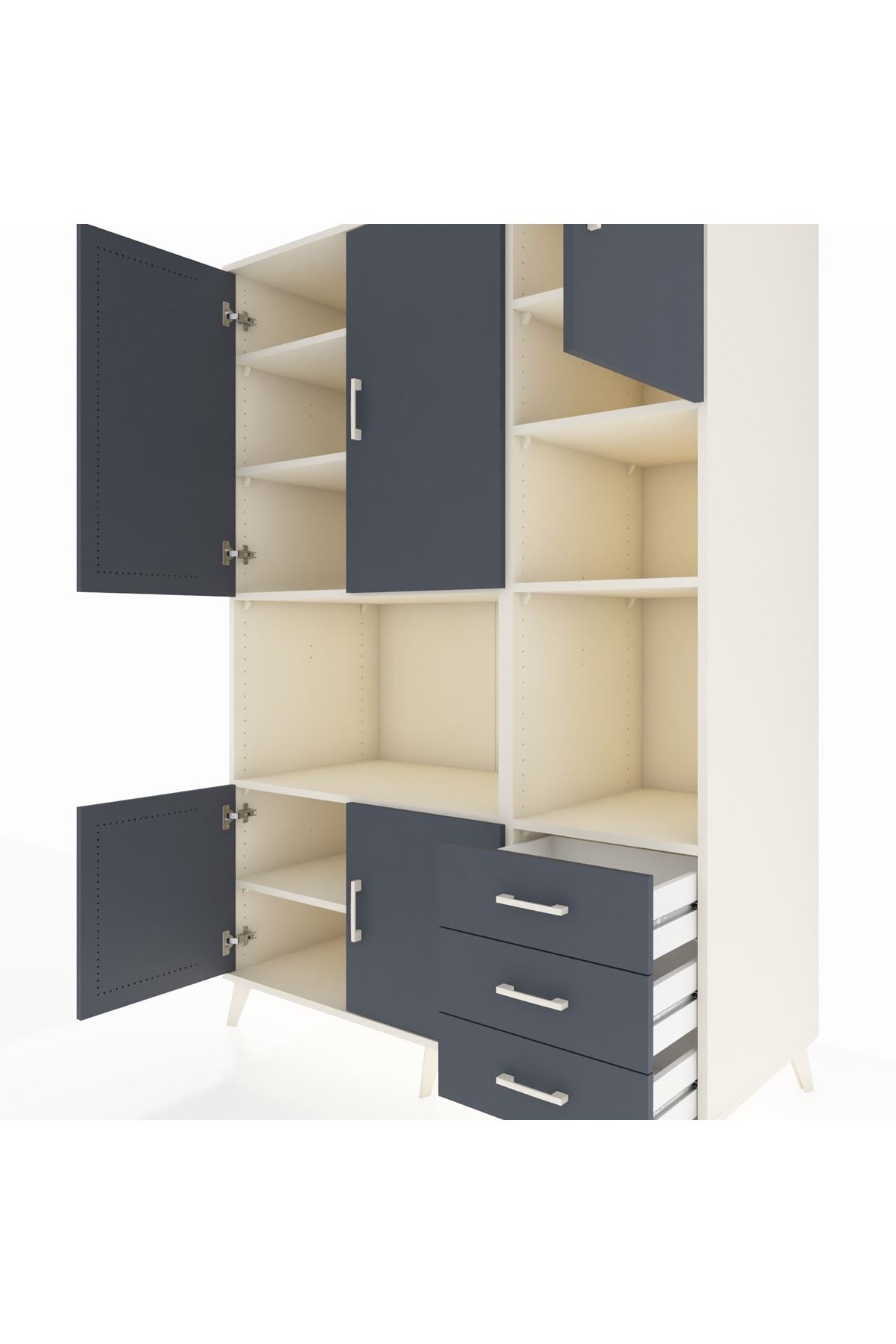 Kronos Dolap 9 Raflı 3 Çekmeceli 5 Kapaklı 132x59x195 Aytaşı-Antrasit/Antrasit