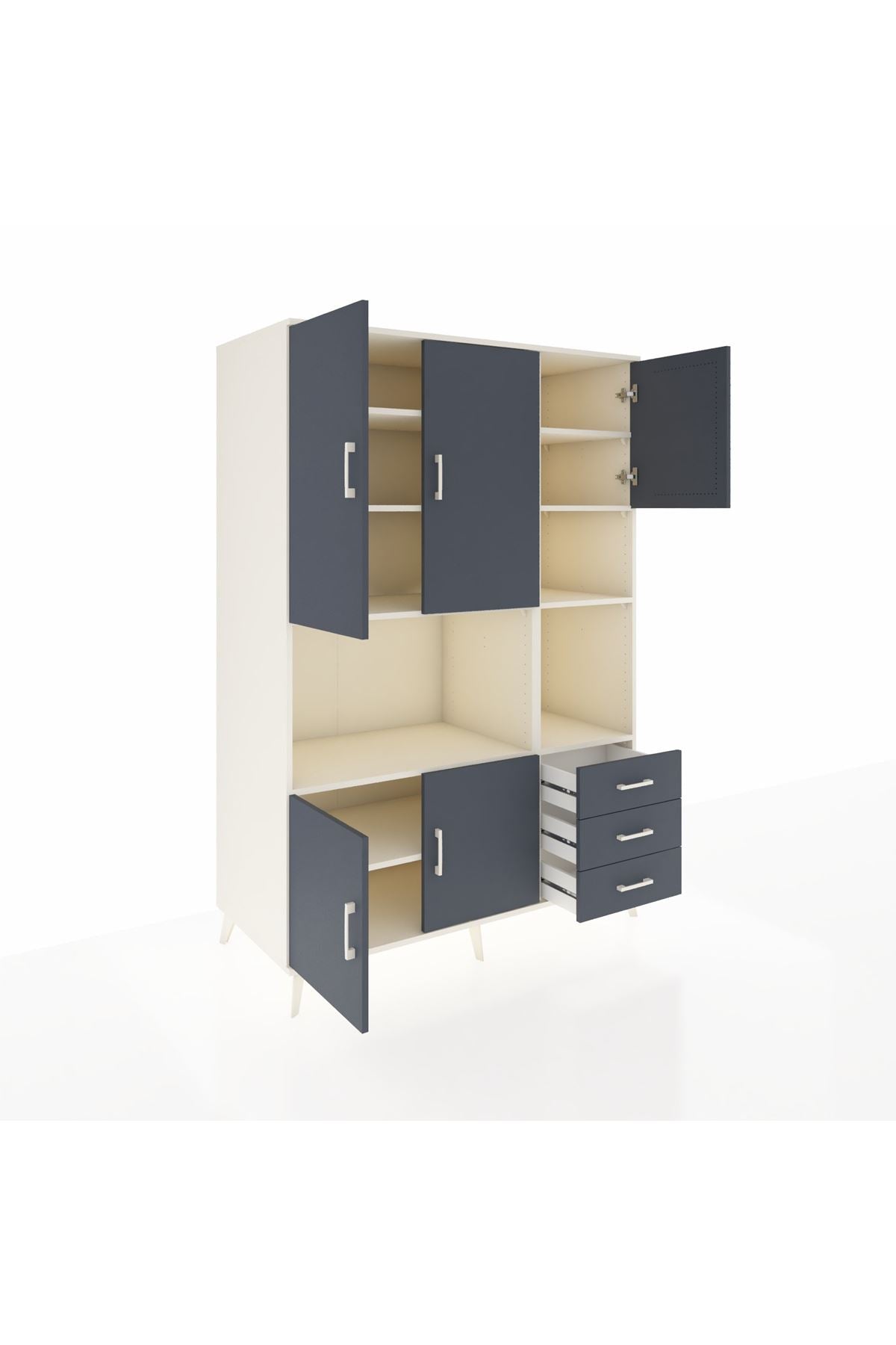 Kronos Dolap 9 Raflı 3 Çekmeceli 5 Kapaklı 132x59x195 Aytaşı-Antrasit/Antrasit