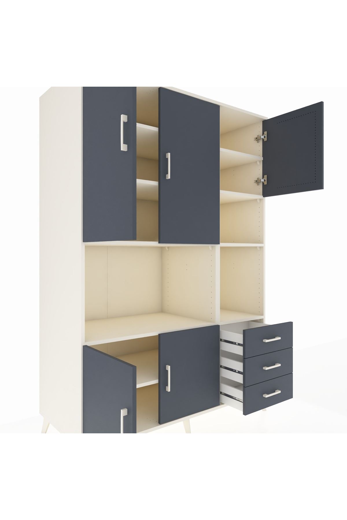 Kronos Dolap 9 Raflı 3 Çekmeceli 5 Kapaklı 132x59x195 Aytaşı-Antrasit/Antrasit