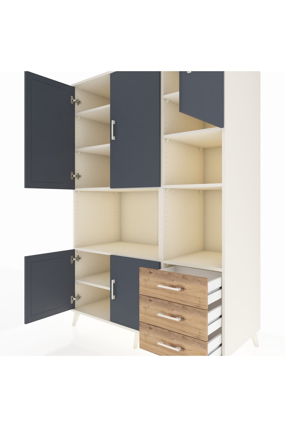 Kronos Dolap 9 Raflı 3 Çekmeceli 5 Kapaklı 132x59x195 Aytaşı-Antrasit/Çam