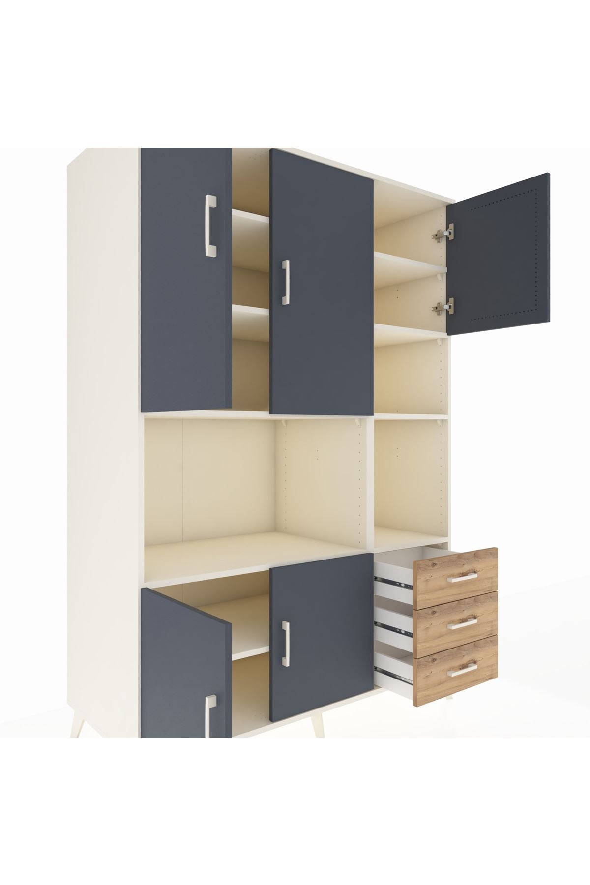 Kronos Dolap 9 Raflı 3 Çekmeceli 5 Kapaklı 132x59x195 Aytaşı-Antrasit/Çam