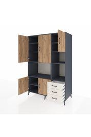 Kronos Dolap 9 Raflı 3 Çekmeceli 5 Kapaklı 132x59x195 Antrasit-Çam/Aytaşı