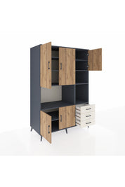 Kronos Dolap 9 Raflı 3 Çekmeceli 5 Kapaklı 132x59x195 Antrasit-Çam/Aytaşı