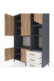 Kronos Dolap 9 Raflı 3 Çekmeceli 5 Kapaklı 132x59x195 Antrasit-Çam/Aytaşı