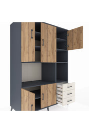 Kronos Dolap 9 Raflı 3 Çekmeceli 5 Kapaklı 132x59x195 Antrasit-Çam/Aytaşı