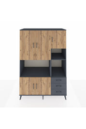 Kronos Dolap 9 Raflı 3 Çekmeceli 5 Kapaklı 132x59x195 Antrasit-Çam/Antrasit