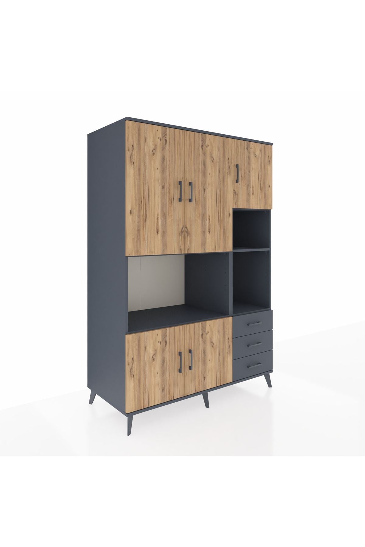 Kronos Dolap 9 Raflı 3 Çekmeceli 5 Kapaklı 132x59x195 Antrasit-Çam/Antrasit