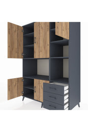 Kronos Dolap 9 Raflı 3 Çekmeceli 5 Kapaklı 132x59x195 Antrasit-Çam/Antrasit