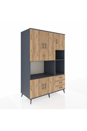 Kronos Dolap 9 Raflı 3 Çekmeceli 5 Kapaklı 132x59x195 Antrasit-Çam/Çam