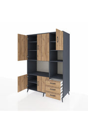 Kronos Dolap 9 Raflı 3 Çekmeceli 5 Kapaklı 132x59x195 Antrasit-Çam/Çam