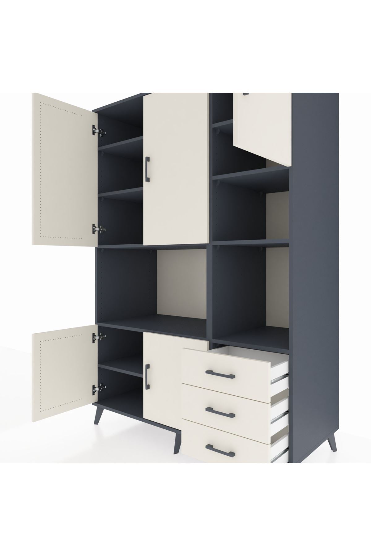 Kronos Dolap 9 Raflı 3 Çekmeceli 5 Kapaklı 132x59x195 Antrasit-Aytaşı/Aytaşı
