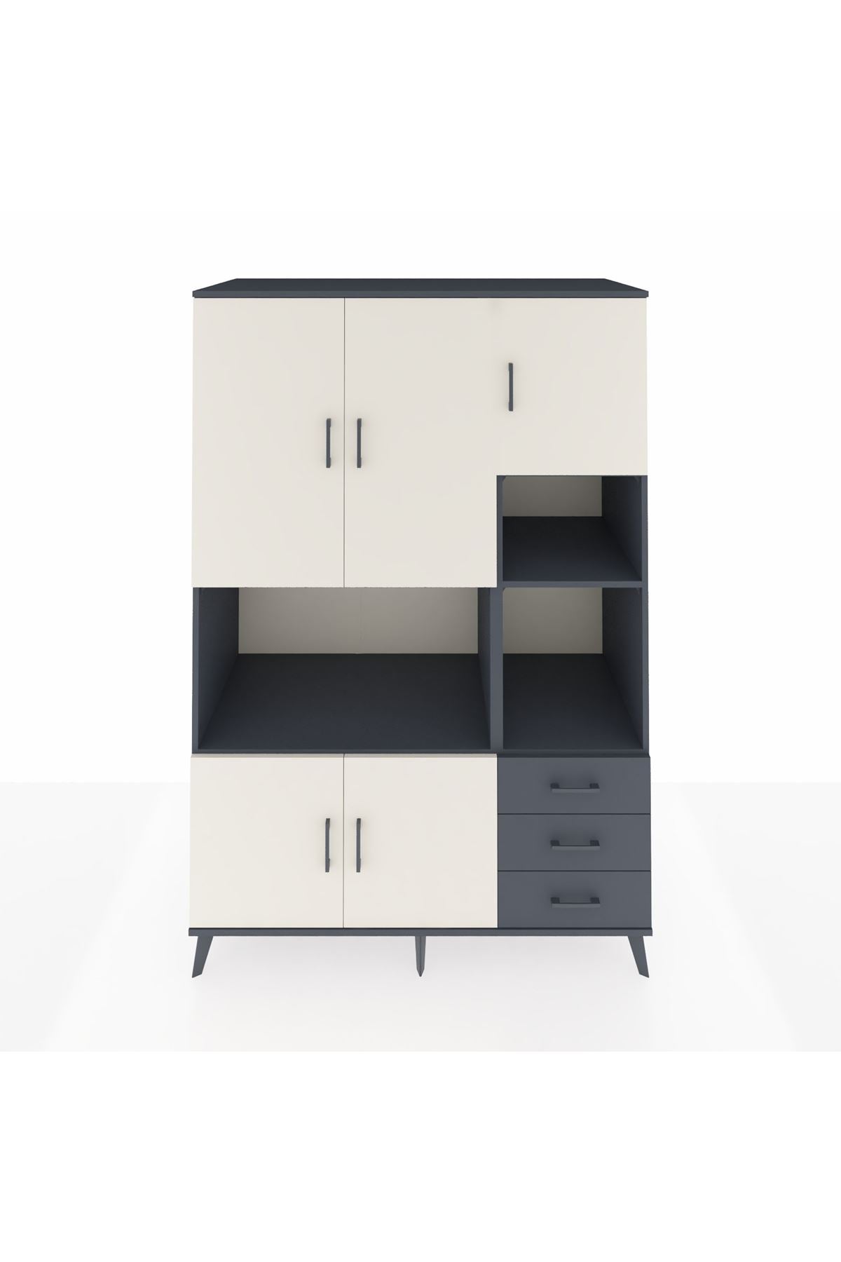 Kronos Dolap 9 Raflı 3 Çekmeceli 5 Kapaklı 132x59x195 Antrasit-Aytaşı/Antrasit