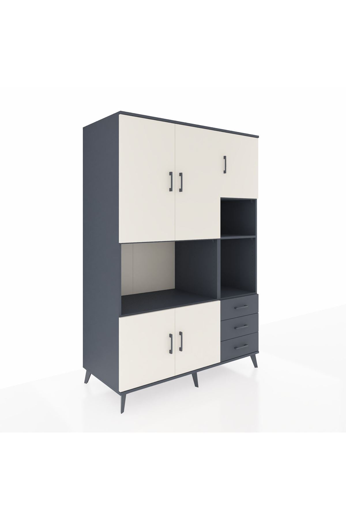 Kronos Dolap 9 Raflı 3 Çekmeceli 5 Kapaklı 132x59x195 Antrasit-Aytaşı/Antrasit