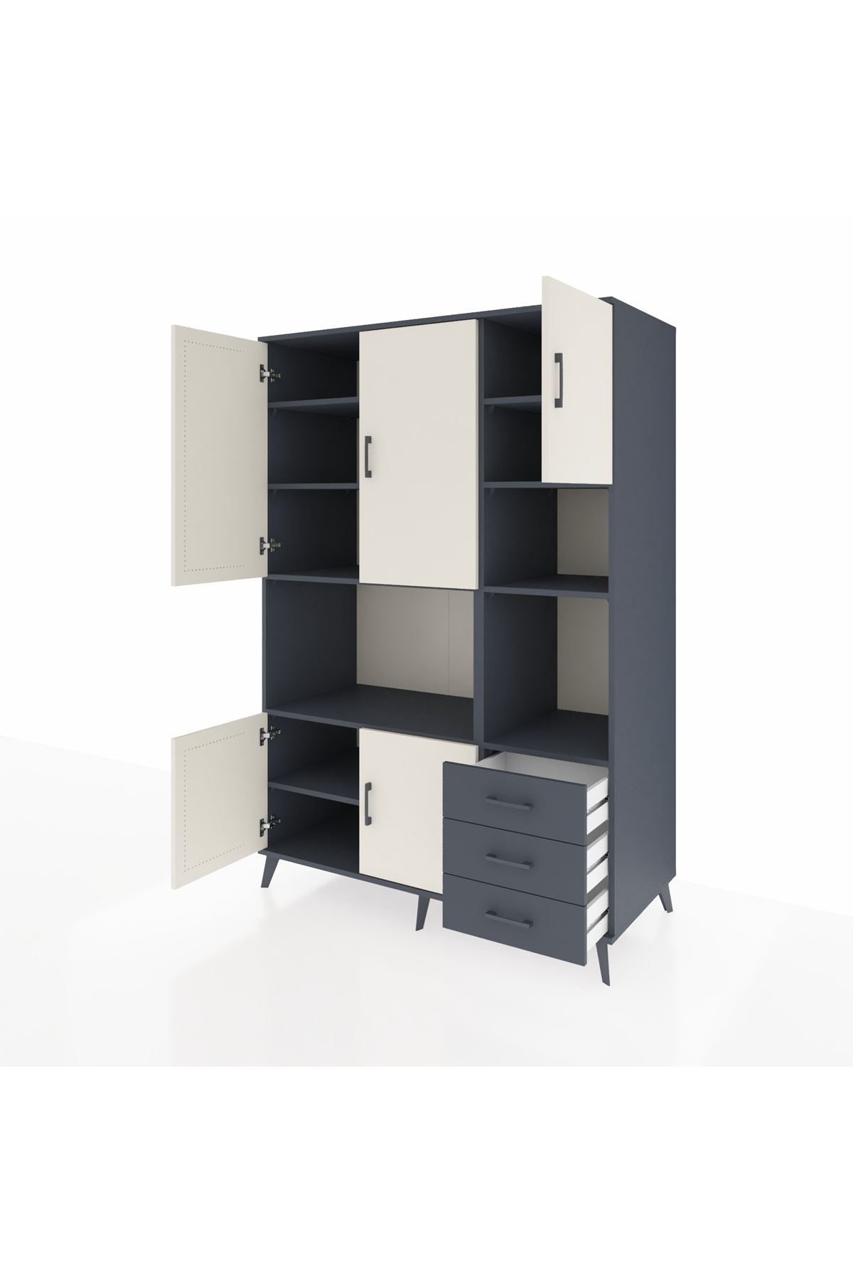 Kronos Dolap 9 Raflı 3 Çekmeceli 5 Kapaklı 132x59x195 Antrasit-Aytaşı/Antrasit