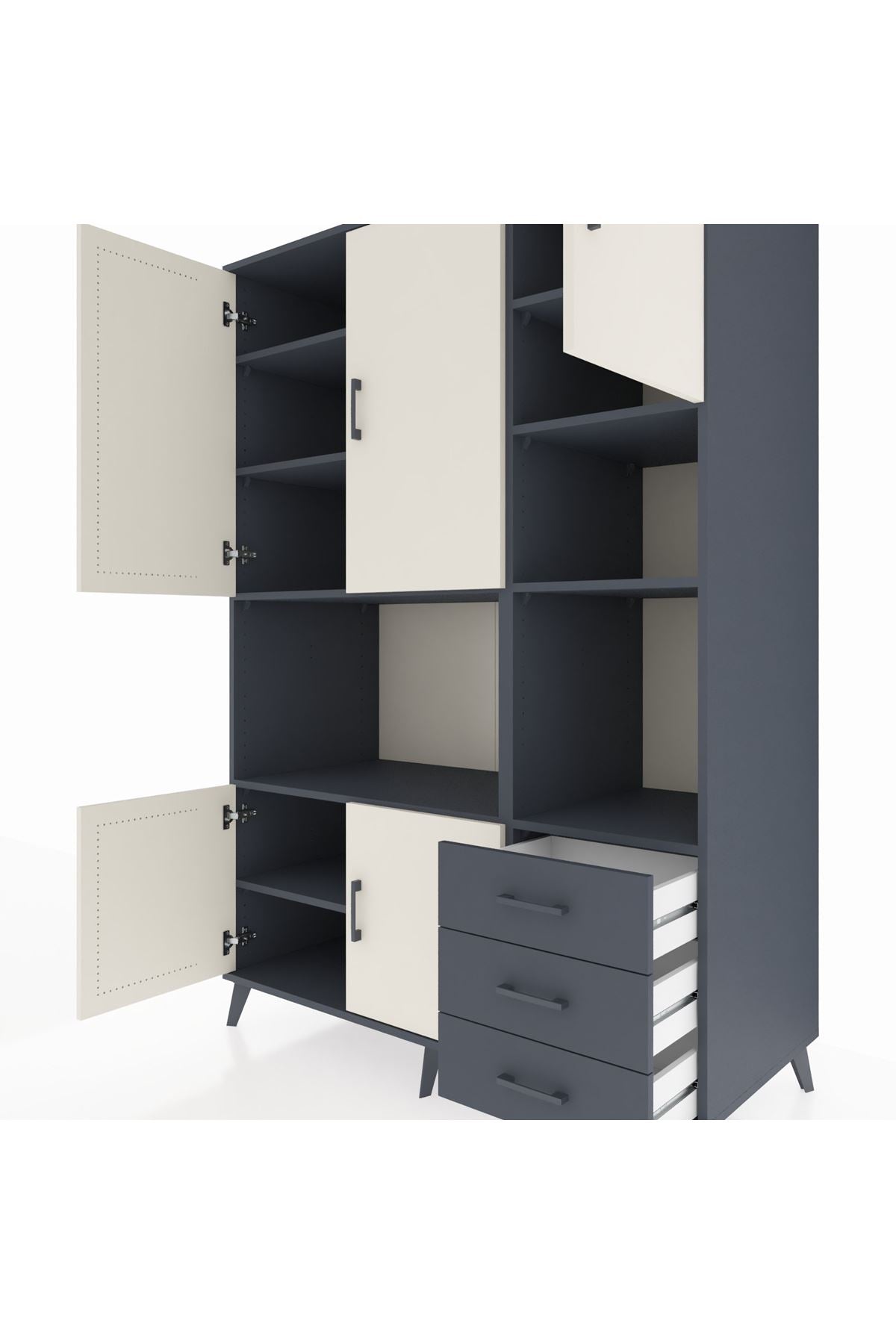 Kronos Dolap 9 Raflı 3 Çekmeceli 5 Kapaklı 132x59x195 Antrasit-Aytaşı/Antrasit