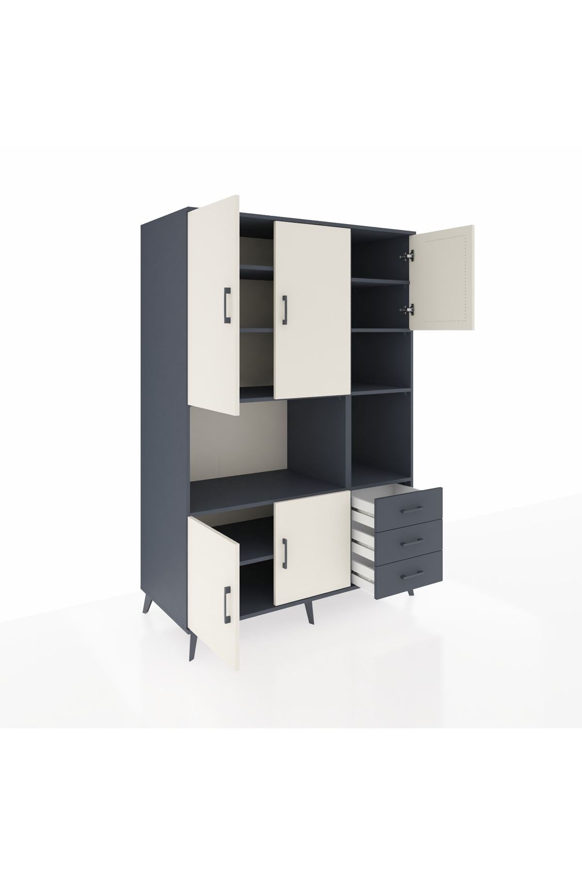 Kronos Dolap 9 Raflı 3 Çekmeceli 5 Kapaklı 132x59x195 Antrasit-Aytaşı/Antrasit