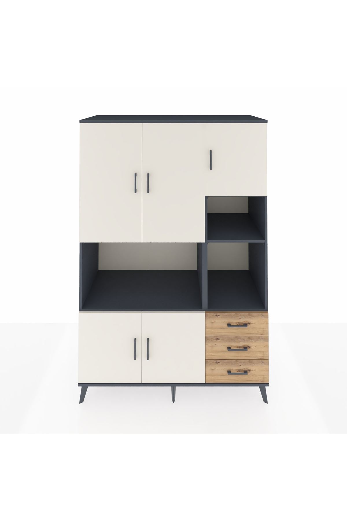 Kronos Dolap 9 Raflı 3 Çekmeceli 5 Kapaklı 132x59x195 Antrasit-Aytaşı/Çam