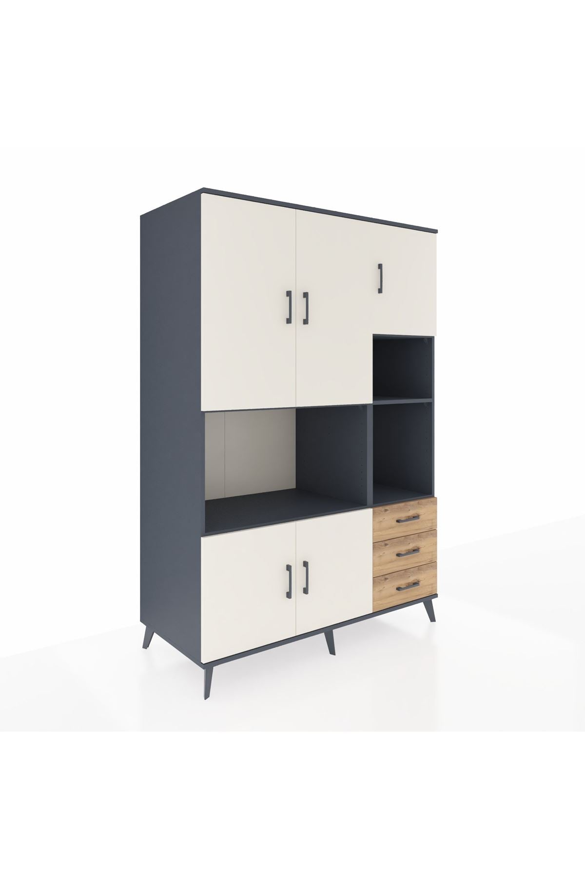 Kronos Dolap 9 Raflı 3 Çekmeceli 5 Kapaklı 132x59x195 Antrasit-Aytaşı/Çam