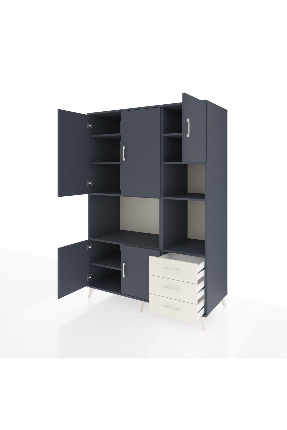 Kronos Dolap 9 Raflı 3 Çekmeceli 5 Kapaklı 132x59x195 Antrasit-Antrasit/Aytaşı