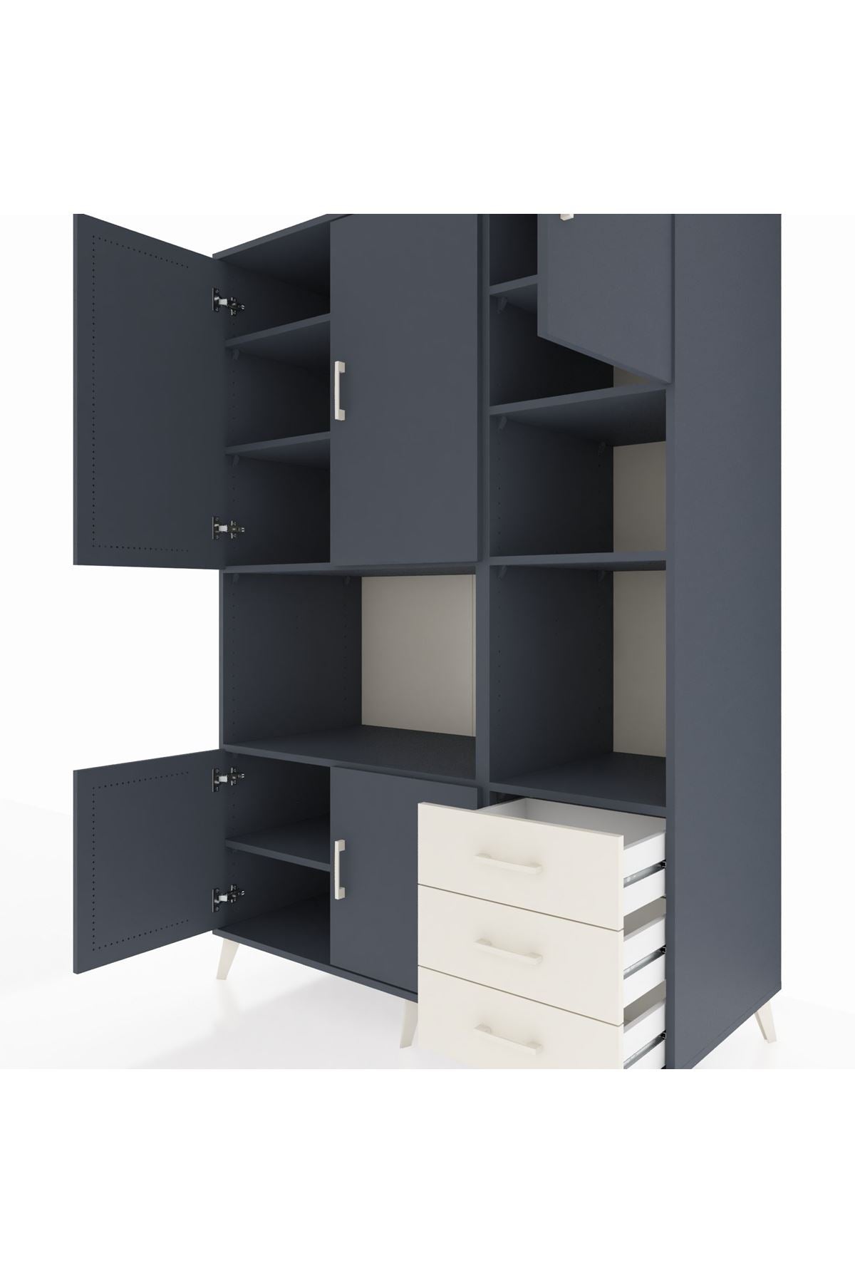 Kronos Dolap 9 Raflı 3 Çekmeceli 5 Kapaklı 132x59x195 Antrasit-Antrasit/Aytaşı