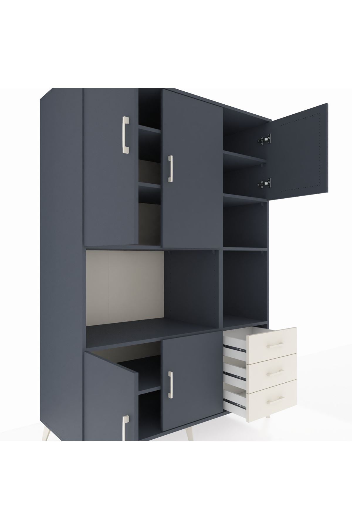 Kronos Dolap 9 Raflı 3 Çekmeceli 5 Kapaklı 132x59x195 Antrasit-Antrasit/Aytaşı
