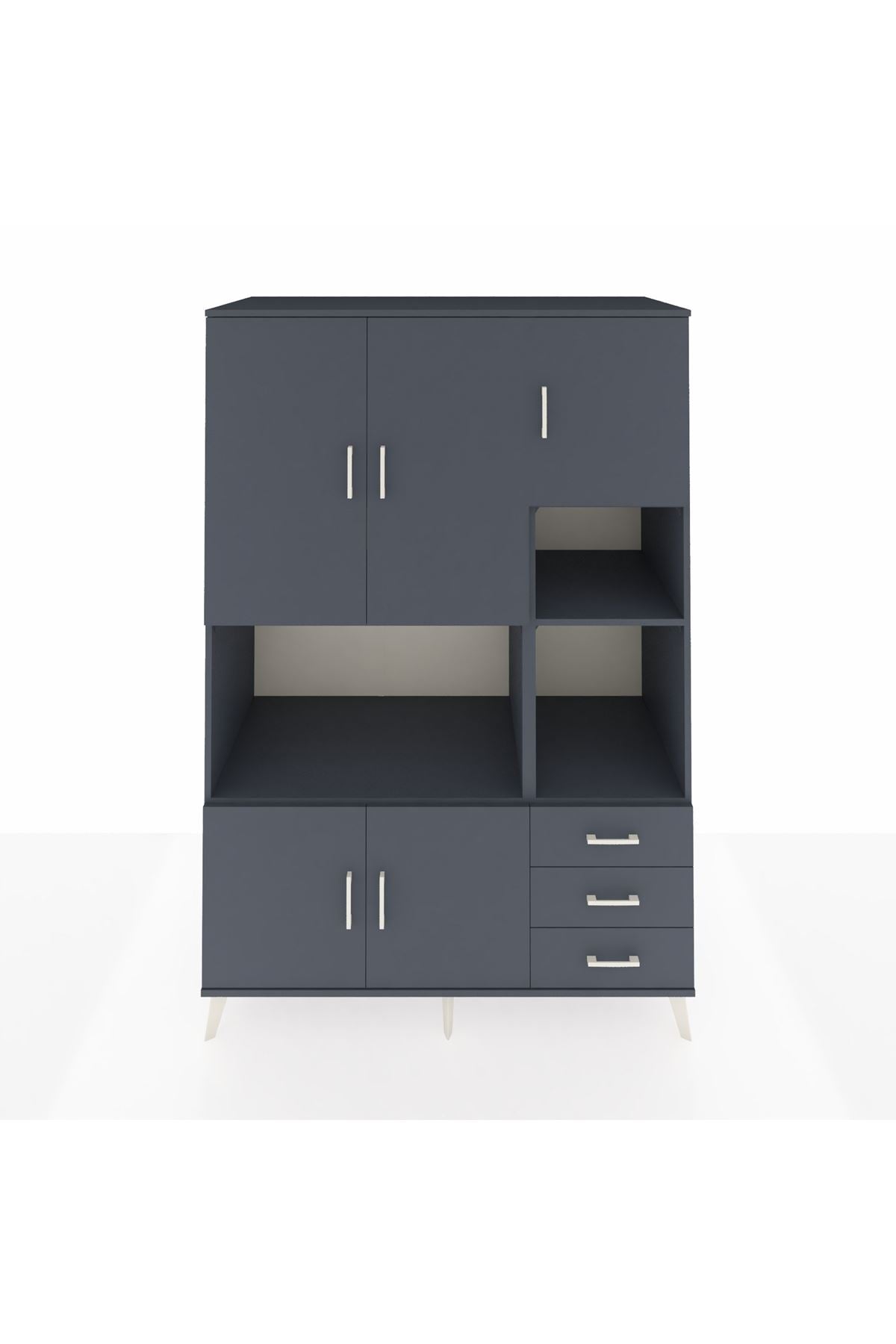 Kronos Dolap 9 Raflı 3 Çekmeceli 5 Kapaklı 132x59x195 Antrasit-Antrasit/Antrasit