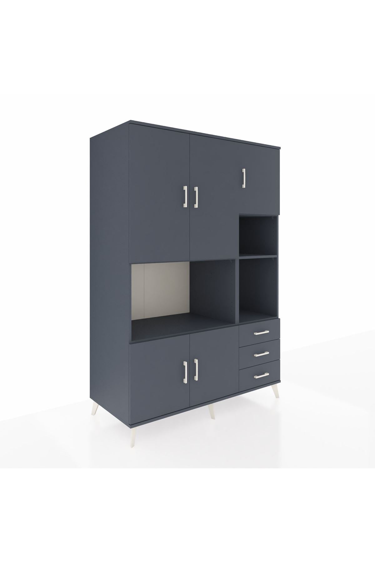 Kronos Dolap 9 Raflı 3 Çekmeceli 5 Kapaklı 132x59x195 Antrasit-Antrasit/Antrasit