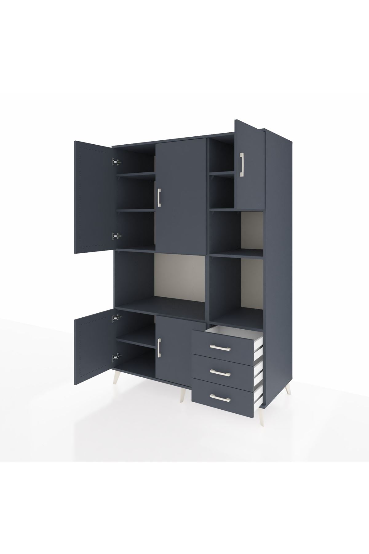 Kronos Dolap 9 Raflı 3 Çekmeceli 5 Kapaklı 132x59x195 Antrasit-Antrasit/Antrasit