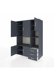 Kronos Dolap 9 Raflı 3 Çekmeceli 5 Kapaklı 132x59x195 Antrasit-Antrasit/Antrasit
