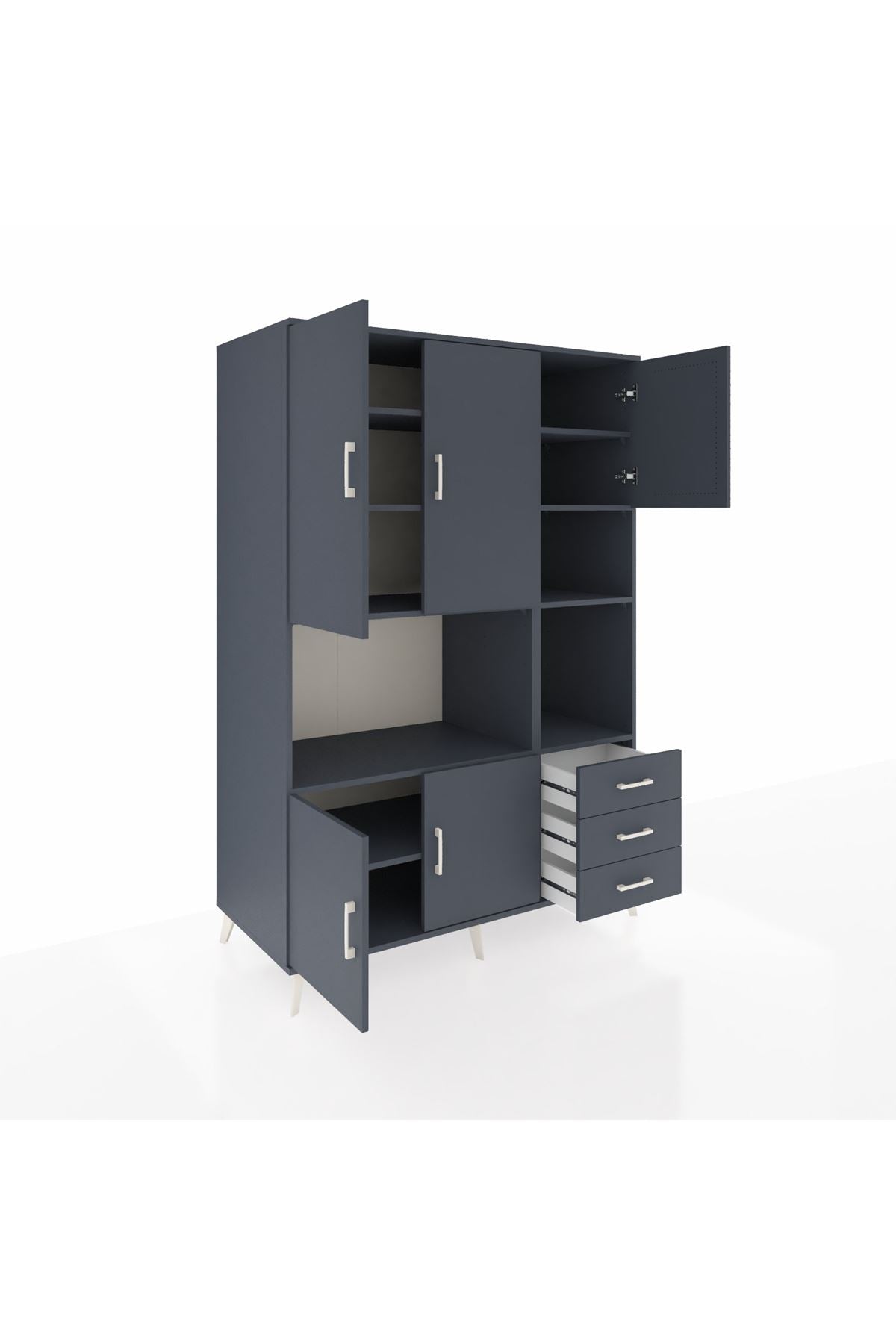 Kronos Dolap 9 Raflı 3 Çekmeceli 5 Kapaklı 132x59x195 Antrasit-Antrasit/Antrasit