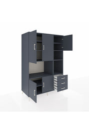 Kronos Dolap 9 Raflı 3 Çekmeceli 5 Kapaklı 132x59x195 Antrasit-Antrasit/Antrasit